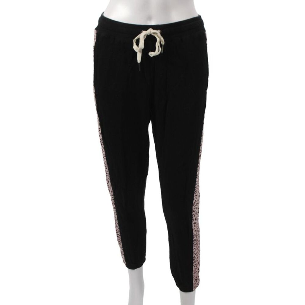 Philanthropy Women Black Leopard Jogger Pants Drawstring Cotton Blend Size S